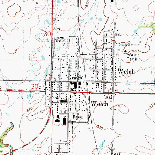 Topographic Map of Welch Volunteer Fire Department, OK