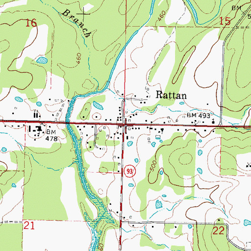 Topographic Map of Rattan Fire Department, OK
