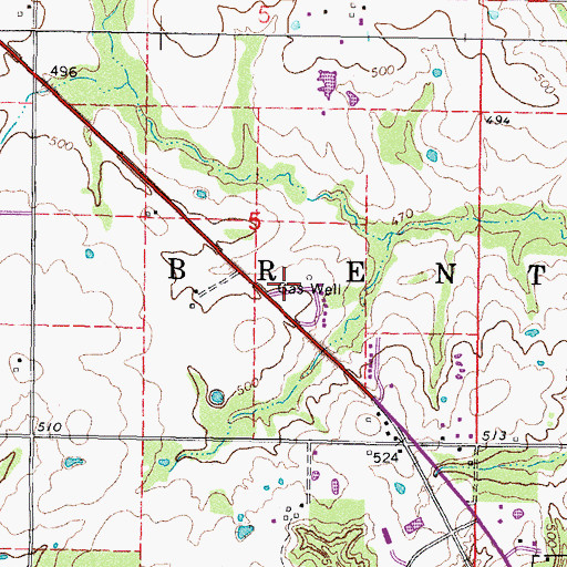 Topographic Map of Brent Volunteer Fire Department, OK