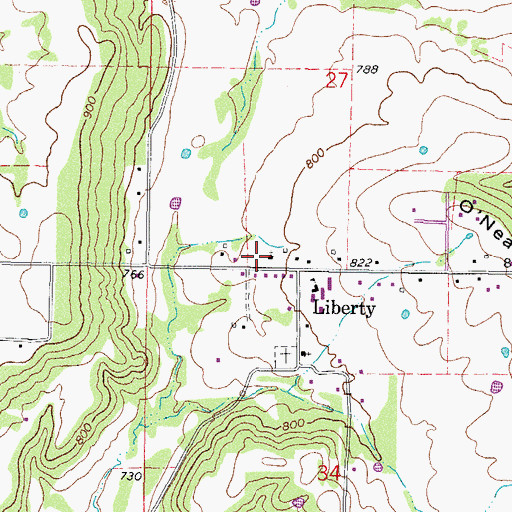 Topographic Map of Liberty Area Volunteer Fire Association, OK