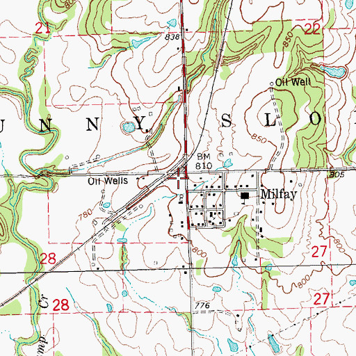 Topographic Map of Milfay Volunteer Fire Department, OK