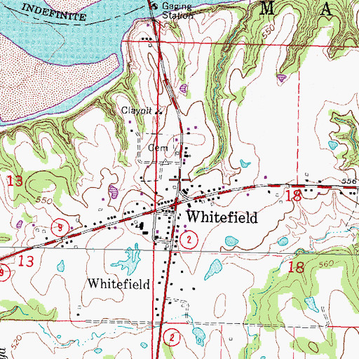Topographic Map of Whitefield Volunteer Fire Department, OK