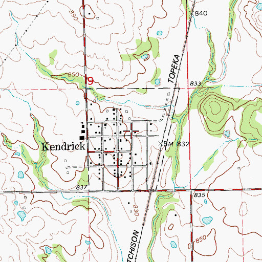 Topographic Map of Kendrick Volunteer Fire Department, OK