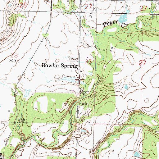 Topographic Map of Bowlin Springs Fire Department, OK