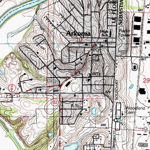 Topographic Map of Arkoma Fire Department, OK