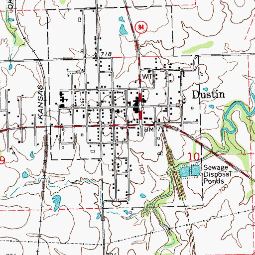 Topographic Map of Dustin Fire Department, OK