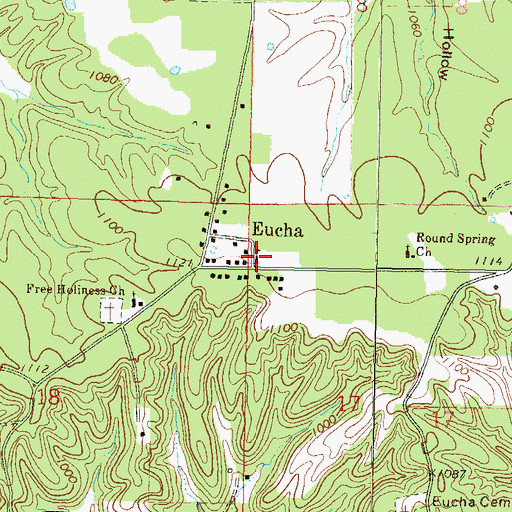 Topographic Map of Eucha Volunteer Fire Department, OK