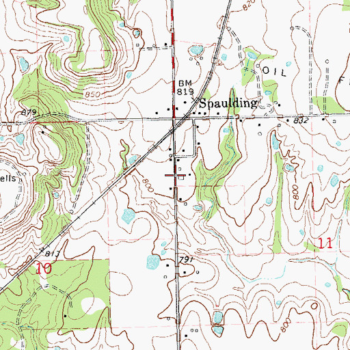 Topographic Map of Spaulding Volunteer Fire Department, OK