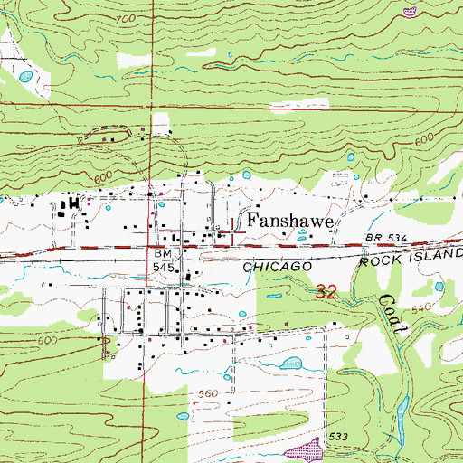 Topographic Map of Fanshawe Fire Department, OK