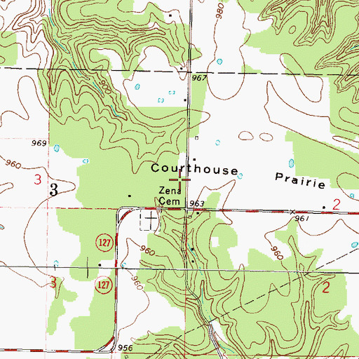 Topographic Map of Zena Volunteer Fire Department Station 2, OK