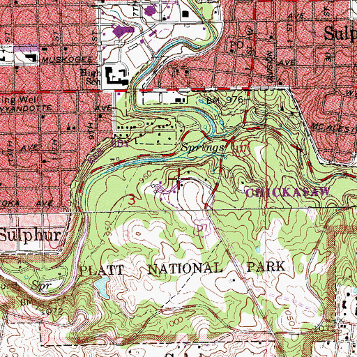 Topographic Map of Chickasaw National Recreational Area Wild Lands Fire Fighting, OK