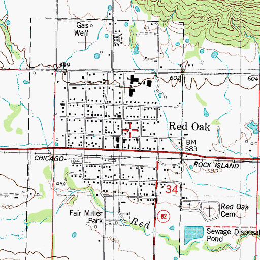 Topographic Map of Red Oak Fire Department, OK