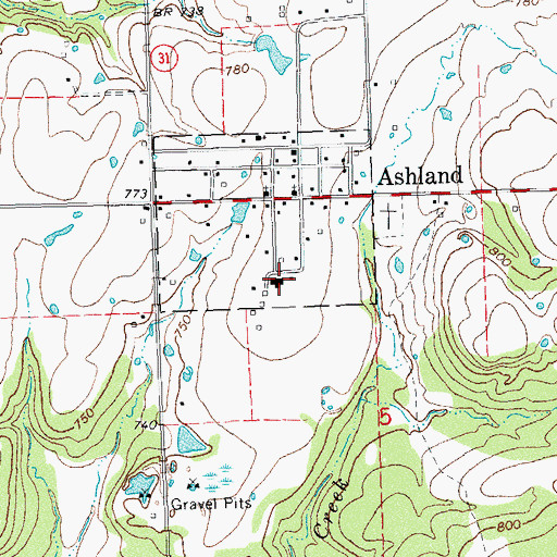 Topographic Map of Ashland Volunteer Fire Department, OK