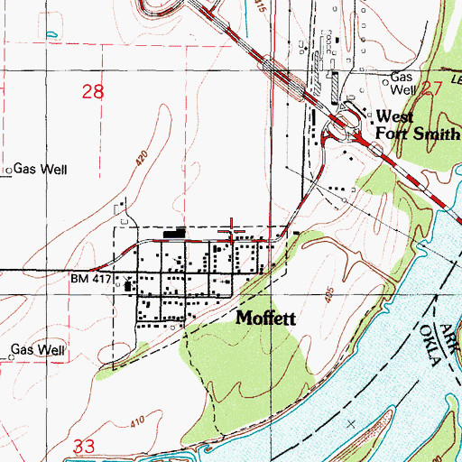Topographic Map of Moffett Fire Department, OK