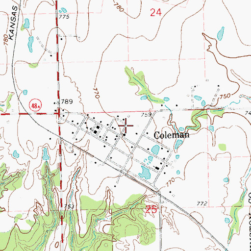 Topographic Map of Coleman Fire Department, OK