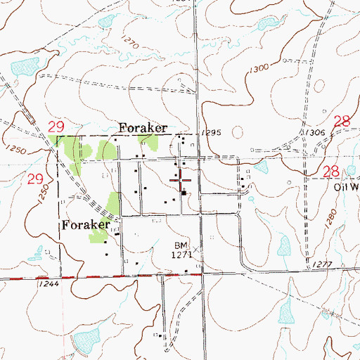 Topographic Map of Foraker Volunteer Fire Department, OK