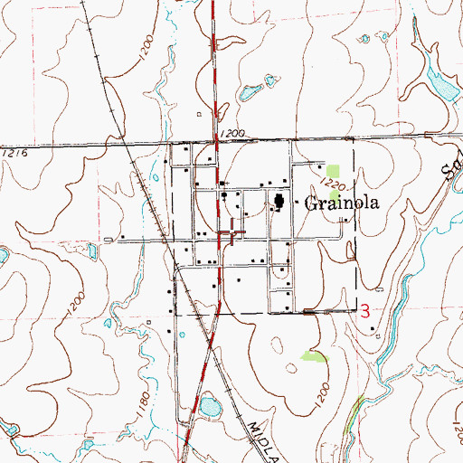 Topographic Map of Grainola Volunteer Fire Department, OK