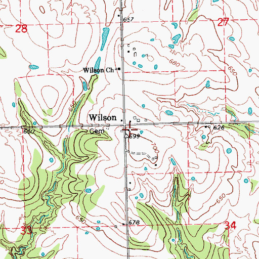 Topographic Map of Wilson Community Volunteer Fire Department, OK