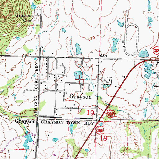 Topographic Map of Grayson Volunteer Fire Department, OK