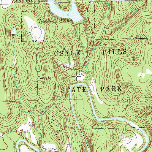Topographic Map of Osage Hills State Park, OK