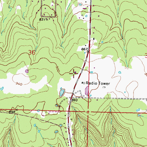 Topographic Map of Shady Grove Volunteer Fire Department, OK