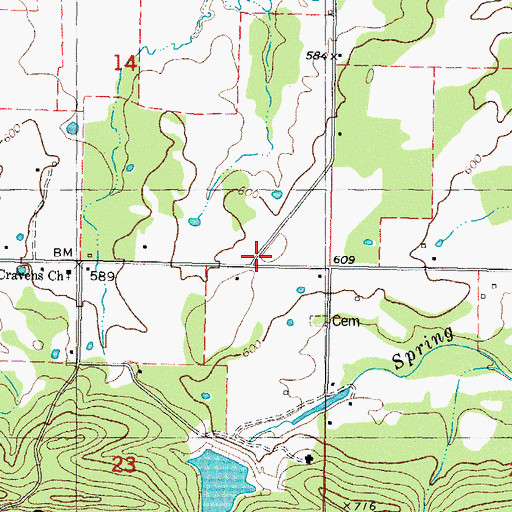 Topographic Map of Cravens Volunteer Fire Department, OK