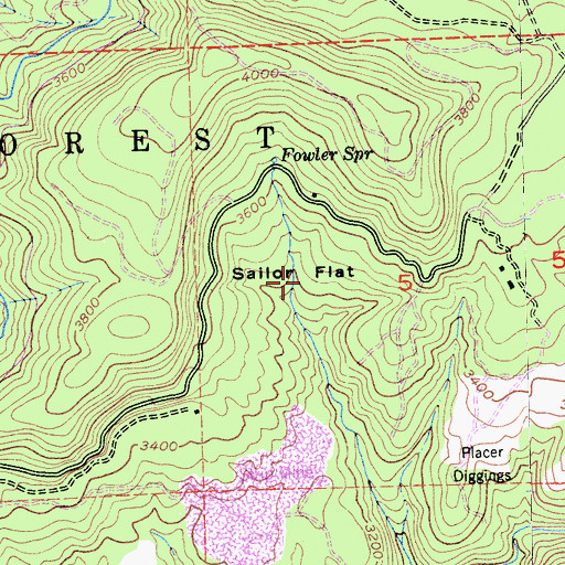 Topographic Map of Sailor Flat, CA