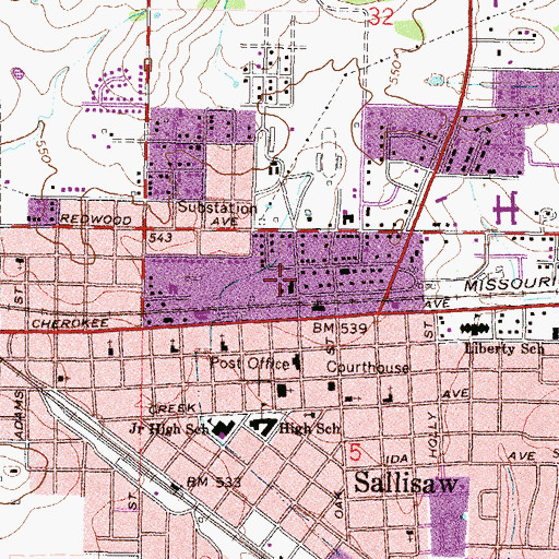 Topographic Map of Sallisaw Fire Department Station 2, OK