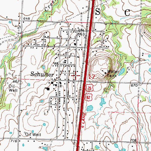 Topographic Map of Schulter Volunteer Fire Department, OK