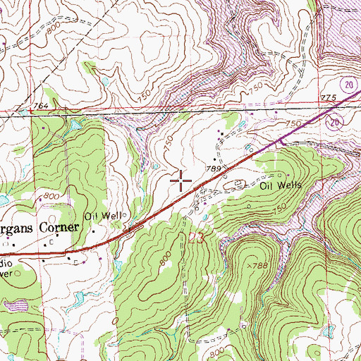 Topographic Map of Morgans Corner Volunteer Fire Department, OK