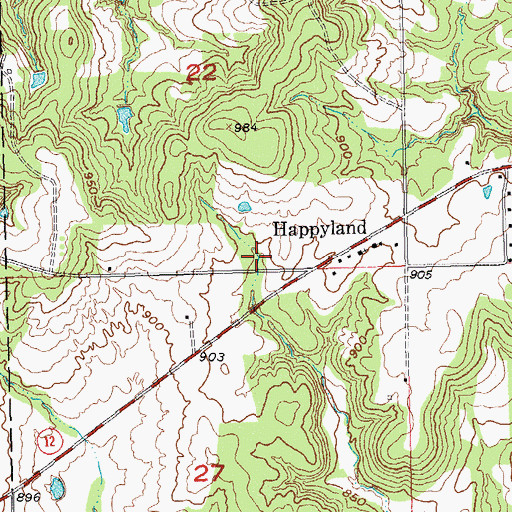Topographic Map of Happyland Volunteer Fire Association, OK