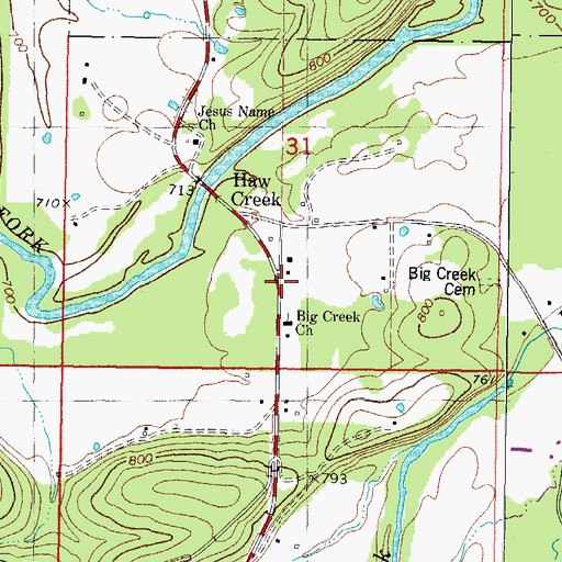 Topographic Map of Haw Creek Rural Fire Department, OK