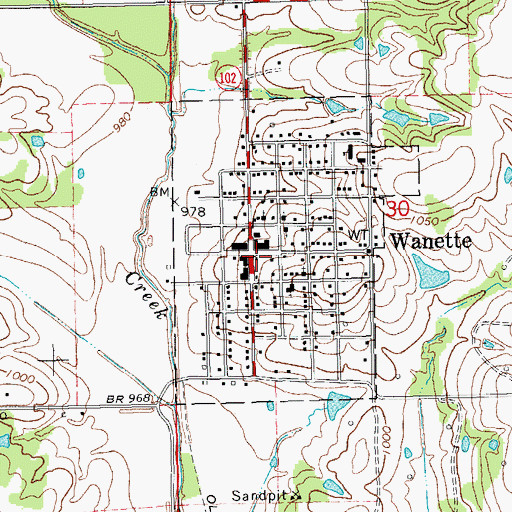 Topographic Map of Wanette Volunteer Fire Department Station 1, OK