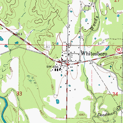 Topographic Map of Whitesboro Fire Department, OK