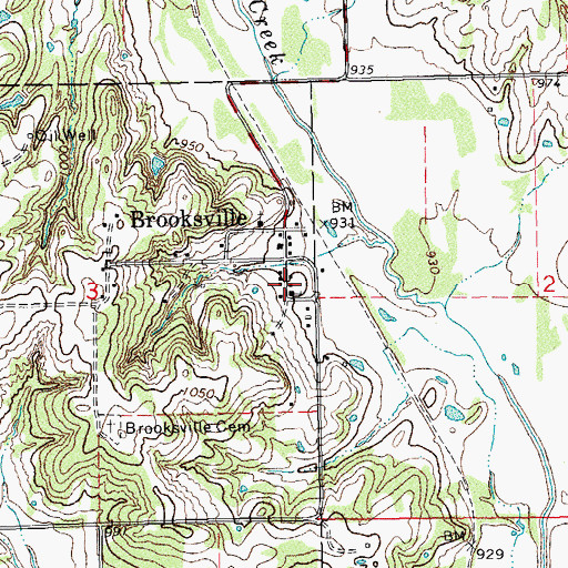Topographic Map of Brooksville Volunteer Fire Department, OK