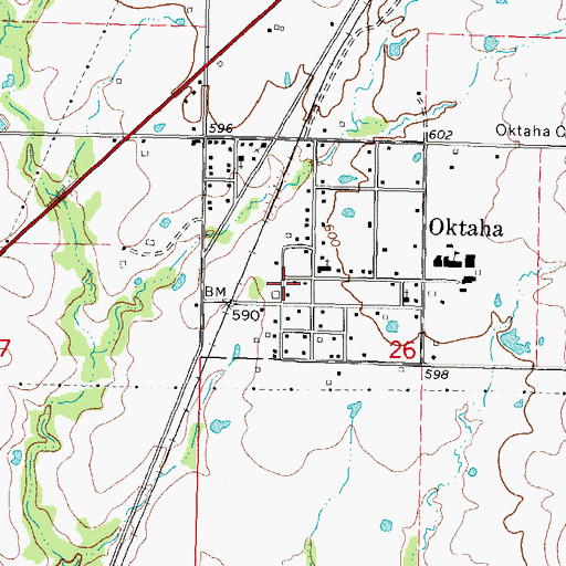 Topographic Map of Oktaha Volunteer Fire Department, OK