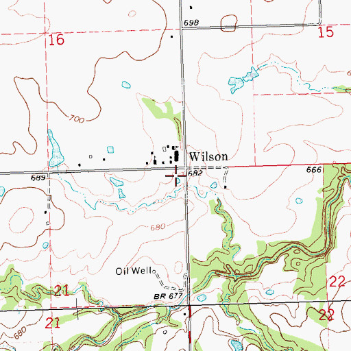 Topographic Map of Wilson Volunteer Fire Department, OK