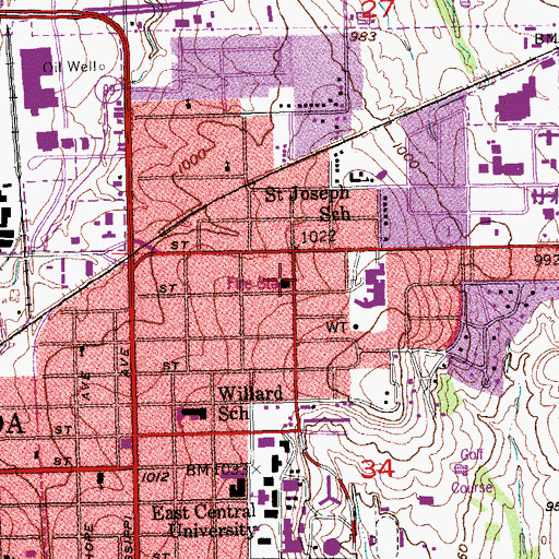 Topographic Map of Ada Fire Department Station 2, OK