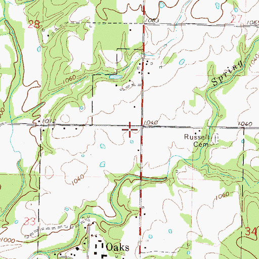 Topographic Map of Oaks Volunteer Fire Department, OK