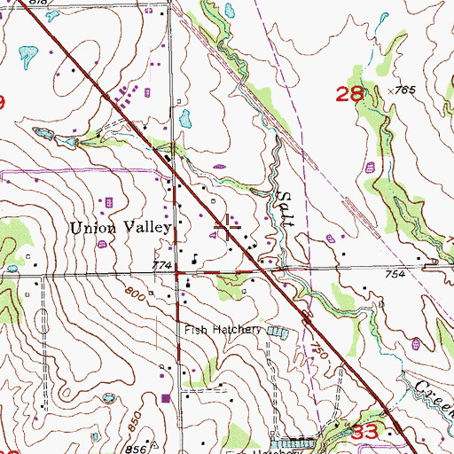 Topographic Map of Union Valley Volunteer Fire Department, OK