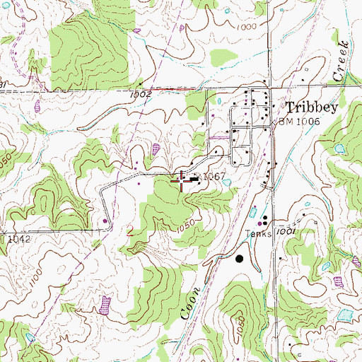 Topographic Map of Tribbey Volunteer Fire Department Station 1, OK