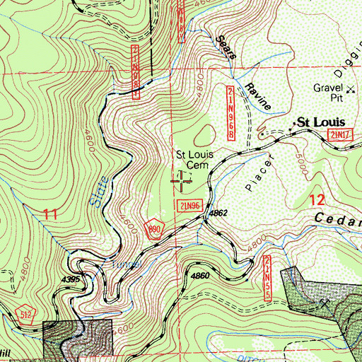 Topographic Map of Saint Louis Cemetery, CA