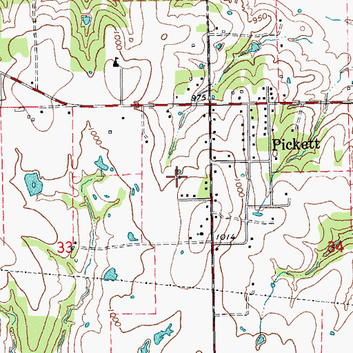 Topographic Map of Pickett Center Volunteer Fire Department, OK