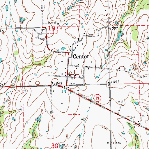 Topographic Map of Center Volunteer Fire Department, OK