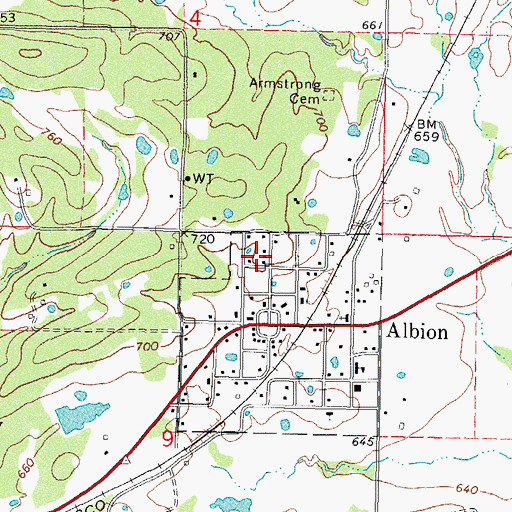 Topographic Map of Albion Fire Department, OK