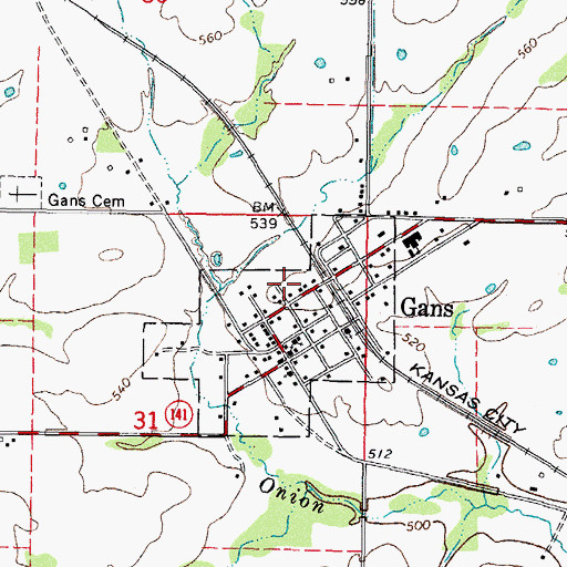 Topographic Map of Gans Volunteer Fire Department, OK