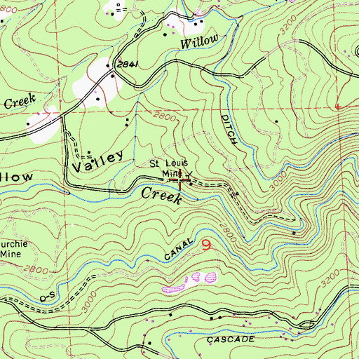 Topographic Map of Saint Louis Mine, CA