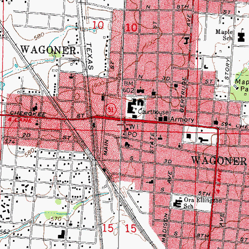 Topographic Map of Wagoner Fire Department Station 2, OK