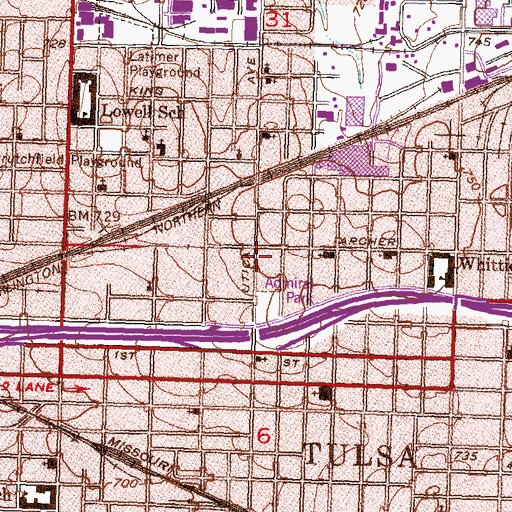 Topographic Map of Tulsa Fire Department Station 3, OK
