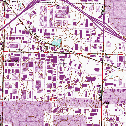 Topographic Map of Tulsa Fire Department District 5 Station 25, OK